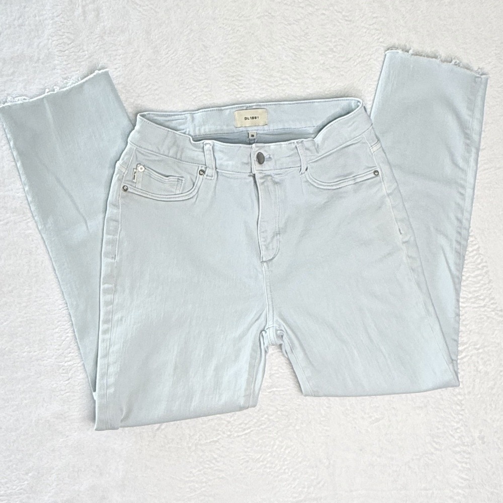 DL1961 Mara Straight Jeans Womens 30 Cerulean Blue Instasculpt Ankle Raw Hem